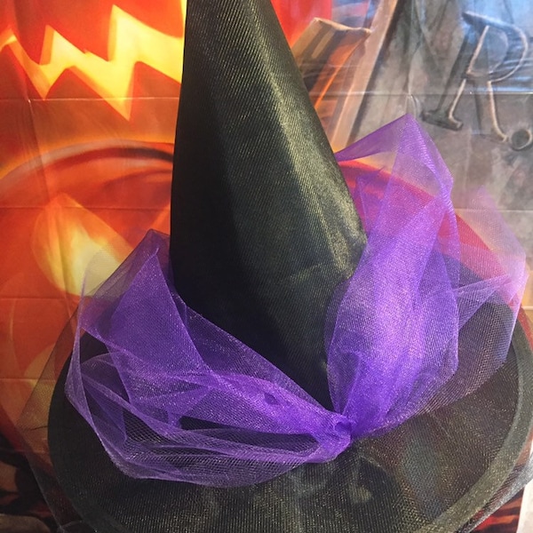 Childs Witch Hat with Purple Tulle and Veil.