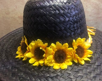 Women’s Mahogany Straw Hat with Sunflowers