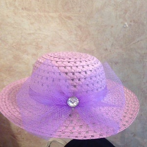 Girl's Lavender Straw Hat Easter Hat Derby Hat image 4