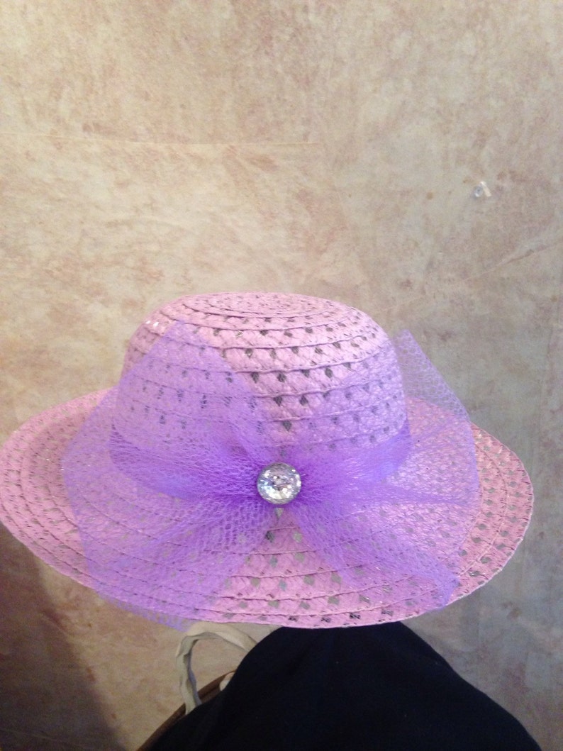 Girl's Lavender Straw Hat Easter Hat Derby Hat image 4