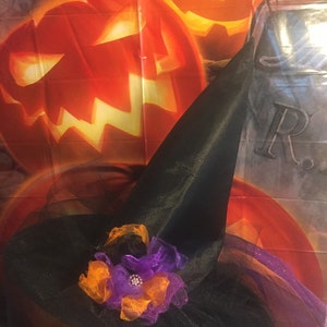 Moonlight Mystic Witch Hat Tri Color Tulle and Organza Witch Hat with Tutu In back Witch Hat image 4