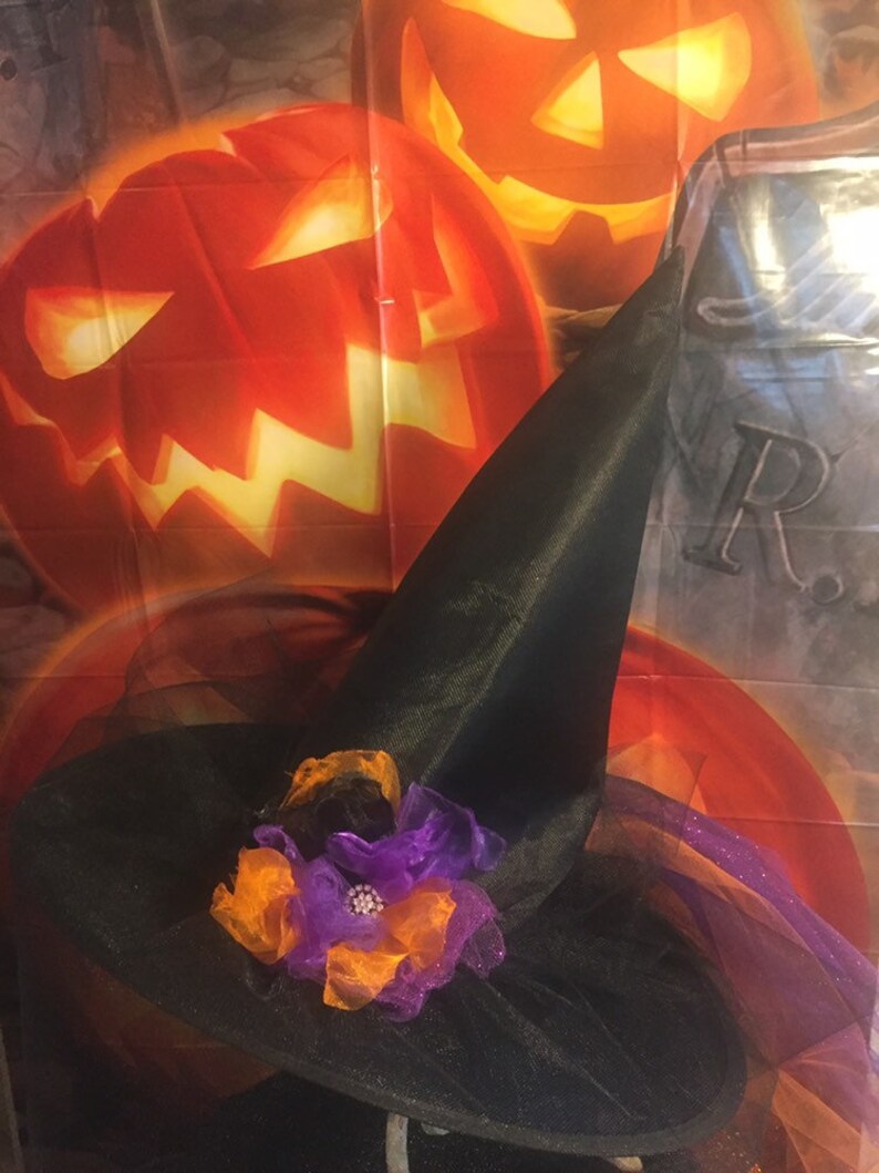Moonlight Mystic Witch Hat Tri Color Tulle and Organza Witch Hat with Tutu In back Witch Hat image 4