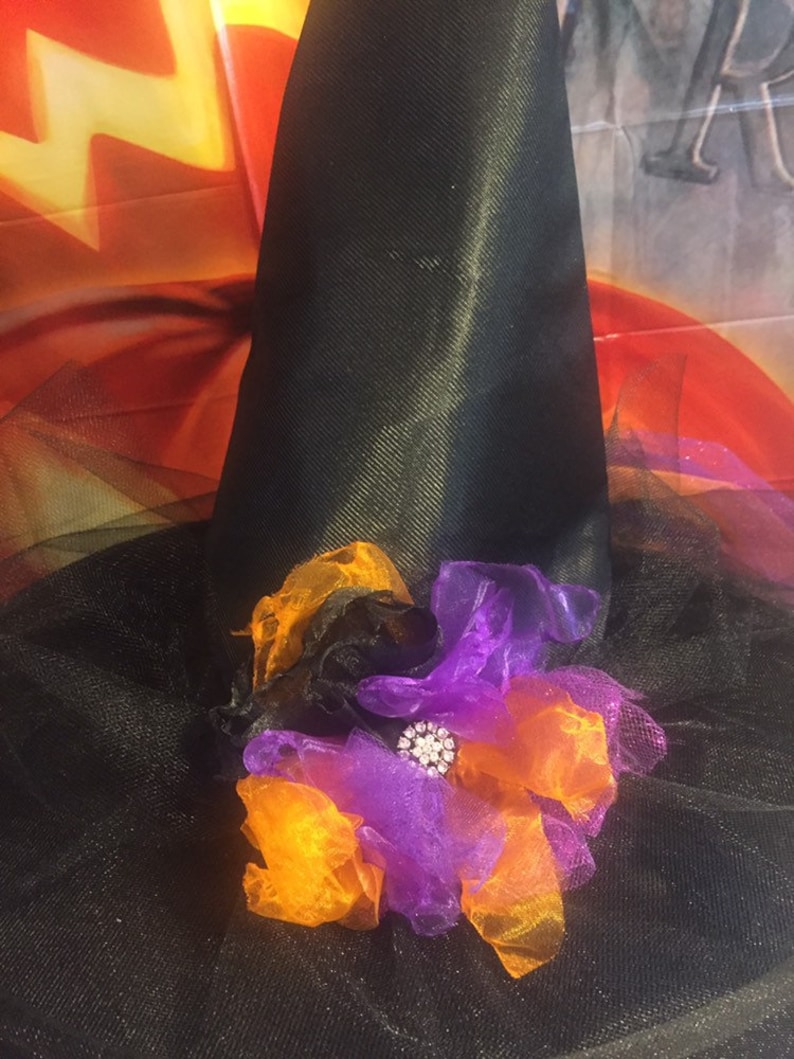 Moonlight Mystic Witch Hat Tri Color Tulle and Organza Witch Hat with Tutu In back Witch Hat image 5