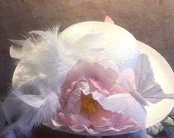 Little Girls Tea Hat - Easter Hat - Church Hat - Flower Girl Hat
