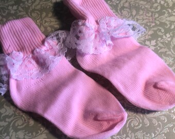 Last pair!! Pink Baby Socks with Lace - Ruffled Baby Socks