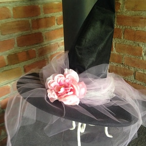 Pink Veil Witch Hat with Pink Tulle Train in back - Halloween Witch - Costume Witch Hat - Pink Witch