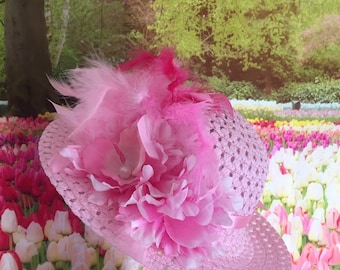 Girls Easter Hat - Tea Party Hat - Derby Hat - Flower Girl Hat