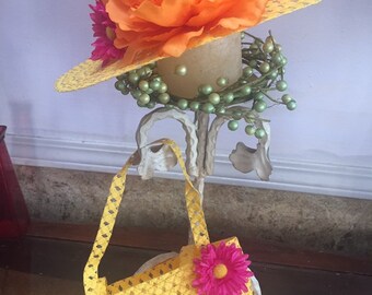 Little Girls Hat and Purse Set - Bright Yellow Hat Set
