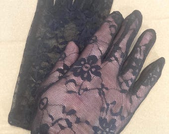 Black Stretch Lace Gloves - Formal Lace Gloves - Halloween Gloves - Ships Free