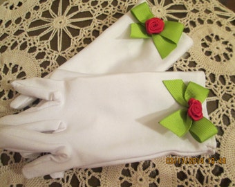 Girl's Red Rose Gloves - Tea Party Gloves - Easter Gloves - Church Gloves - White Gloves