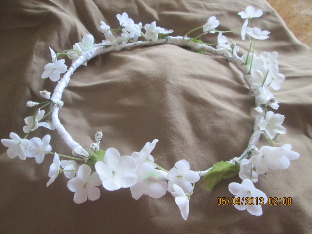 Badgley Mischka Floral Wreath Hair Accessory Flower Girl Wedding First Communion White Flower Girl Headpiece: Holy Communion Hair Wreath With  main image 4