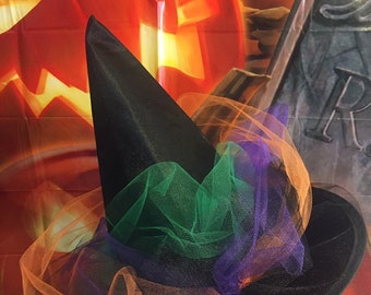 Little Girls Halloween Witch Hat: Costume with Tulle Veil