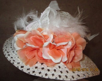 Girls Tangerine Straw Hat: Easter Church Tea Party