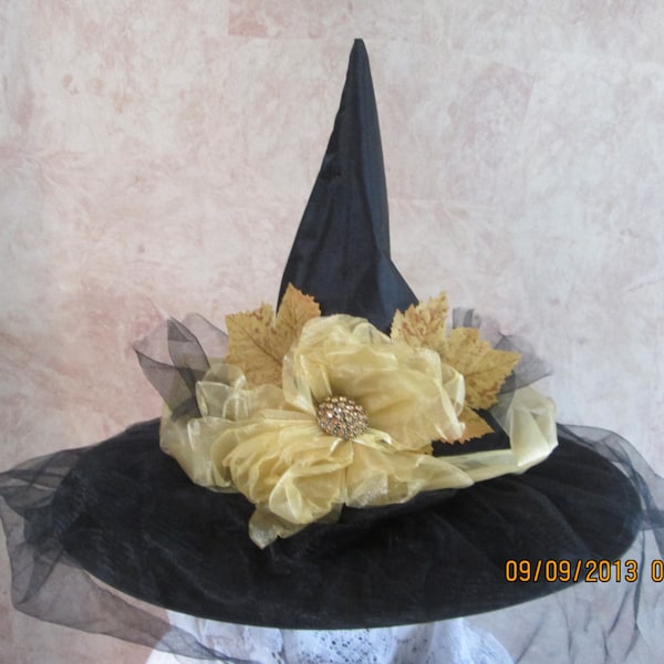 Enchanting Witch Hat - Black and Gold Witch Hat -  Fancy Witch Hat - Adult Witch Hat -