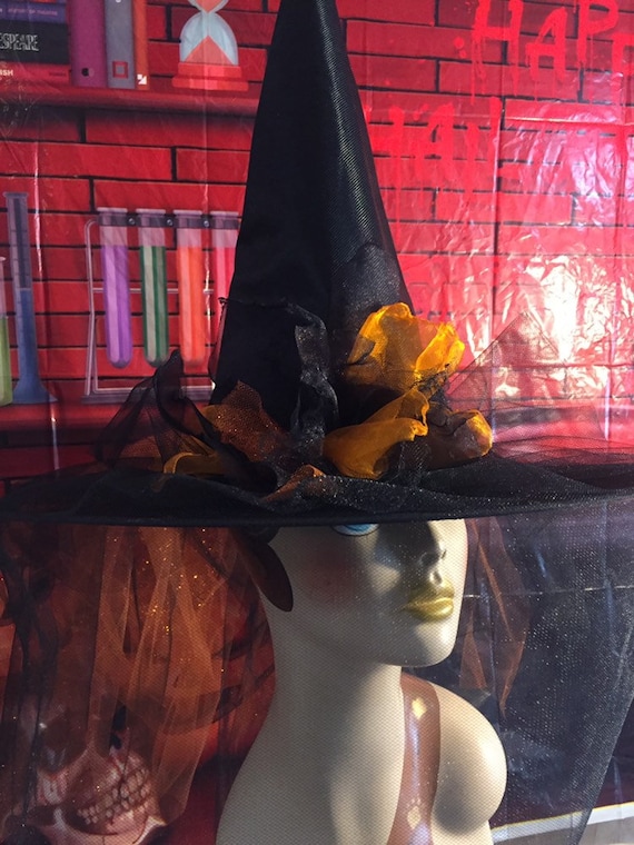 Orange and Black Tulle Witch Hat With Tutu Train - Etsy display picture 1