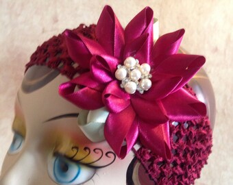 Burgundy Satin Ribbon Flower Headband