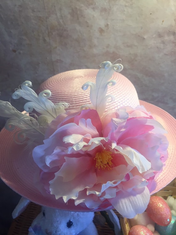 Girls Pink Derby Hat – Flower & Feather Church Hat - Etsy
