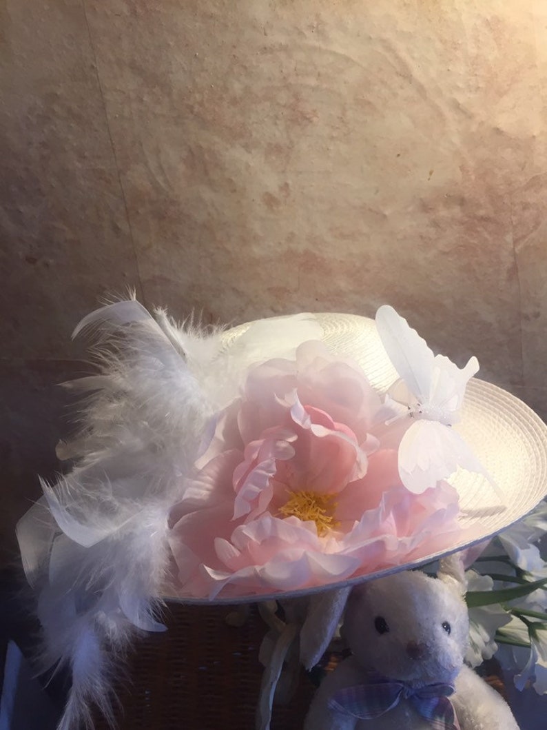 Little Girls Tea Hat Easter Hat Church Hat Flower Girl Hat image 3