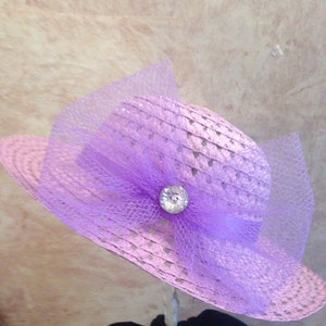 Girl's Lavender Straw Hat Easter Hat Derby Hat image 2