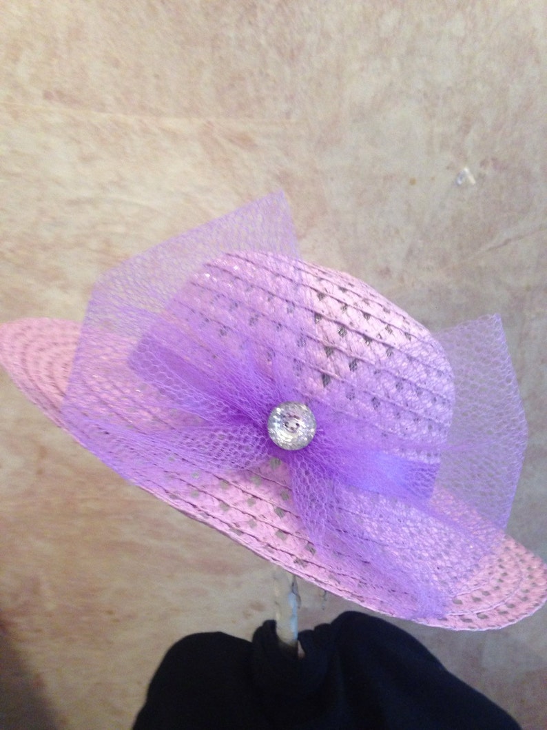 Girl's Lavender Straw Hat Easter Hat Derby Hat image 2