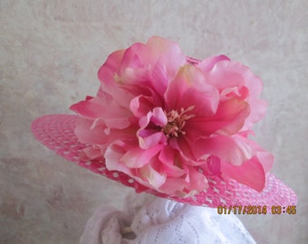 Girls fuchsia flower hat - Easter Hat - Pink Dress Hat for Girls - Pink Derby Hat - Church Hat