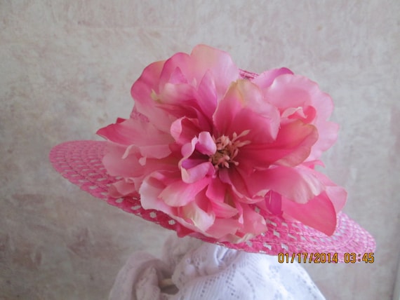 Girls fuchsia flower hat - Easter Hat - Pink Dress Hat for Girls - Pink Derby Hat - Church Hat