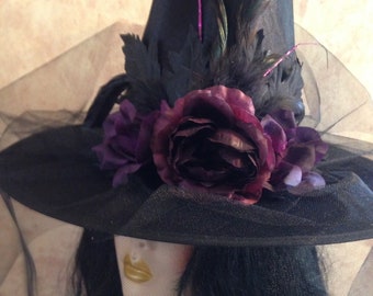 Witch Hat - Black and Purple Witch Hat - Wiccan or Halloween Witch