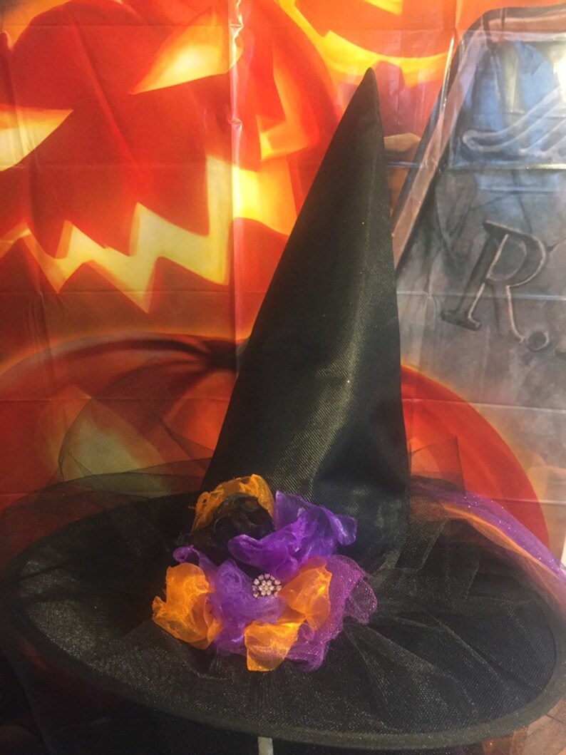 Moonlight Mystic Witch Hat Tri Color Tulle and Organza Witch Hat with Tutu In back Witch Hat image 2