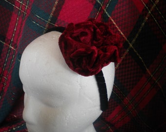 Christmas headband - velvet flower- red velvet or black velvet - velvet headband with velvet flower -
