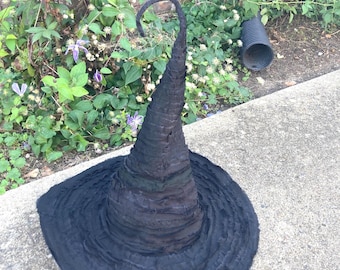 Tattered Fabric Witch Hat in Black