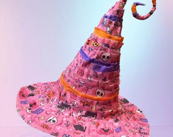Girls Pink Halloween Witch Hat