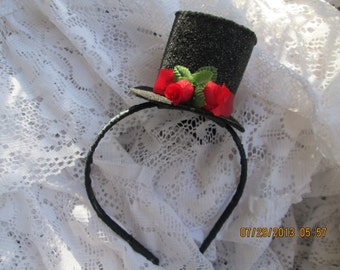 Mini top hat headband - black sparkle mini topper headband - topper headband - top hat headband