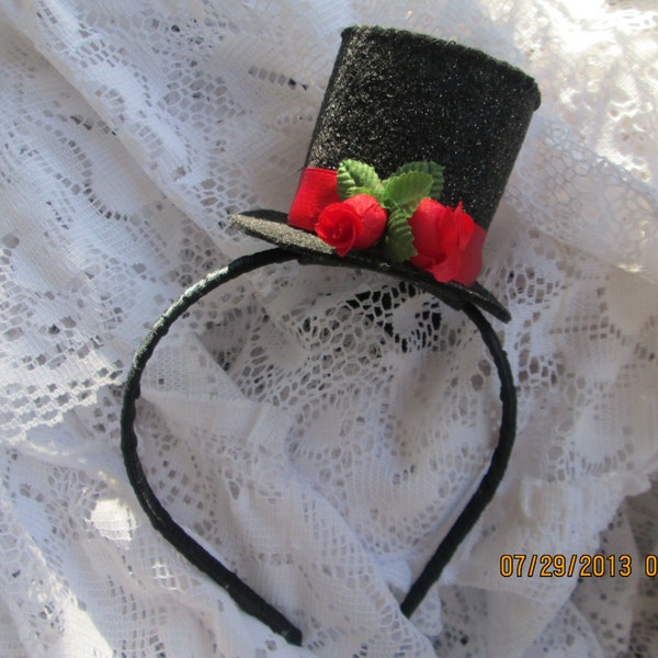 Mini Top Hat on Headband Silver Mesh Netting main image 1