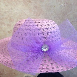 Girl's Lavender Straw Hat Easter Hat Derby Hat image 1