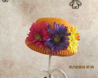 Orange Toyo Hat with Daisies - Daisy Hat for Girls - Easter Hat - Church Hat - Beach Hat