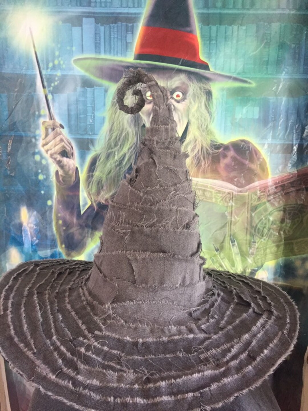 Witch Mask Grey Hat with Hair