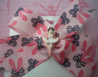 Ballet Hair Bow with Ballerina-girls ballerina hair bow- ballet hair barrette- ballet dancer bow- recital bow.