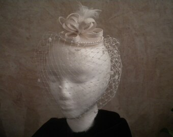 OOAK Ivory sinamay fascinator - Kentucky Derby Fascinator - Wedding or Bridal fascinator - sinamay loop fascinator -white fascinator