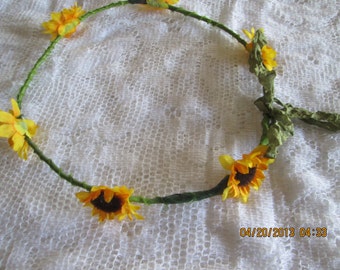 Sunflower hair wreath - floral hair wreath - floral crown - flower girl hair wreath - Great for weddings!