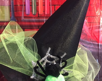 Child&#39;s Witch Hat - Lime Witch Hat With Spider