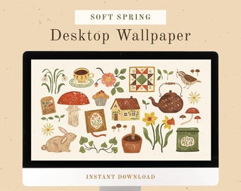 Soft Spring Desktop Wallpaper | Digital Download | Hand Drawn Watercolor Computer Background