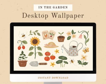Soft Summer Desktop Wallpaper "In the Garden" | Digital Download | Watercolor Style Botanical Background