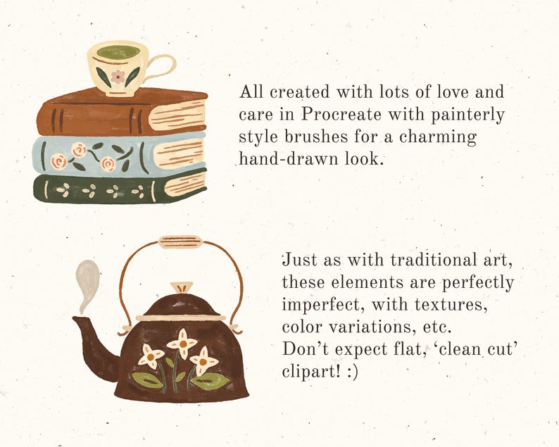 May include: Illustration of a stack of books with a teacup on top and a teapot below. The books are brown, light blue, and green. The teapot is brown with white flower accents. The image includes text.