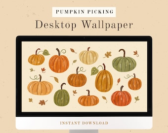 Pumpkin Picking Desktop Wallpaper | Digital Download | Hand Drawn Cute Fall Background