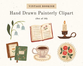 Vintage leesgrage handgetekende clipart - digitale download - Cosy Academia digitale stickers