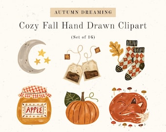 Autumn Dreaming Hand Drawn Clipart - Digital Download - Cozy Fall Digital Stickers
