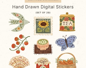 Gentle Summer Digital Stickers - Hand Drawn Clip art Pack - Instant Download for Digital Journals, Planners, Bujo