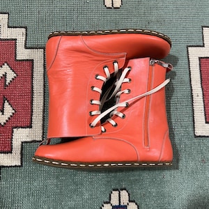 Handmade Earthing Barefoot Men Boots Shoes, Minimalist Men Boots, Grounding Shoes, Comfortable Men Shoes, Leather Shoes, Orange Boots Shoes