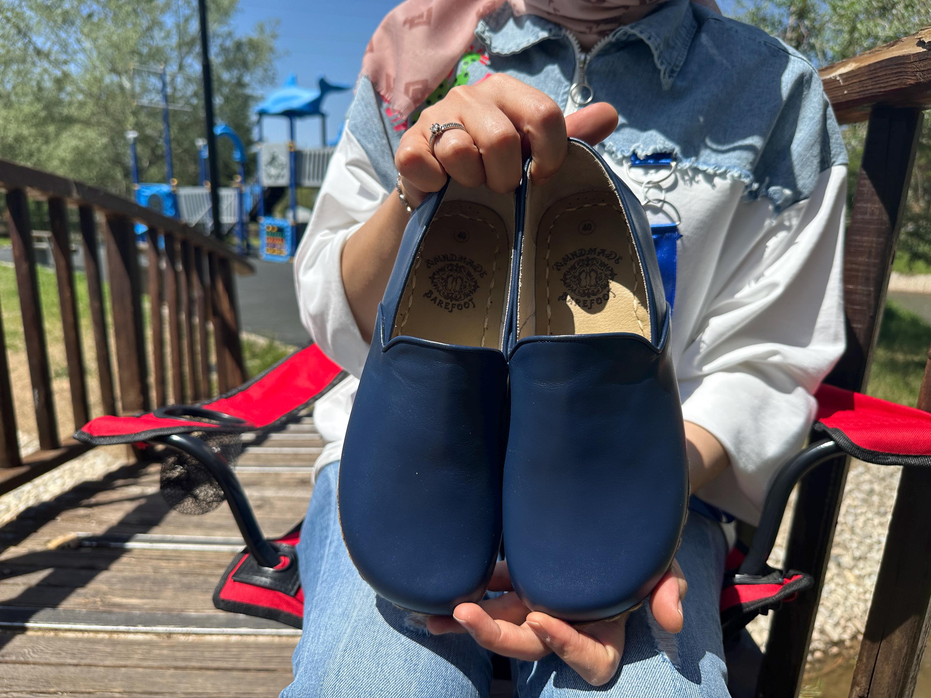 Erconomic Handmade Barefoot Shoes, Natural Walking Shoes , Grounding Shoes Women,Leather Walking Shoes, Earthing Women Shoes, Navy Blue