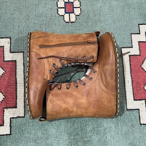 Organic Leather Earthing Men Barefoot Boots, Handmade Men Natural Boots,Minimalist Grounding Shoes,All Leather Boots,Crazy Caramel Men Shoes